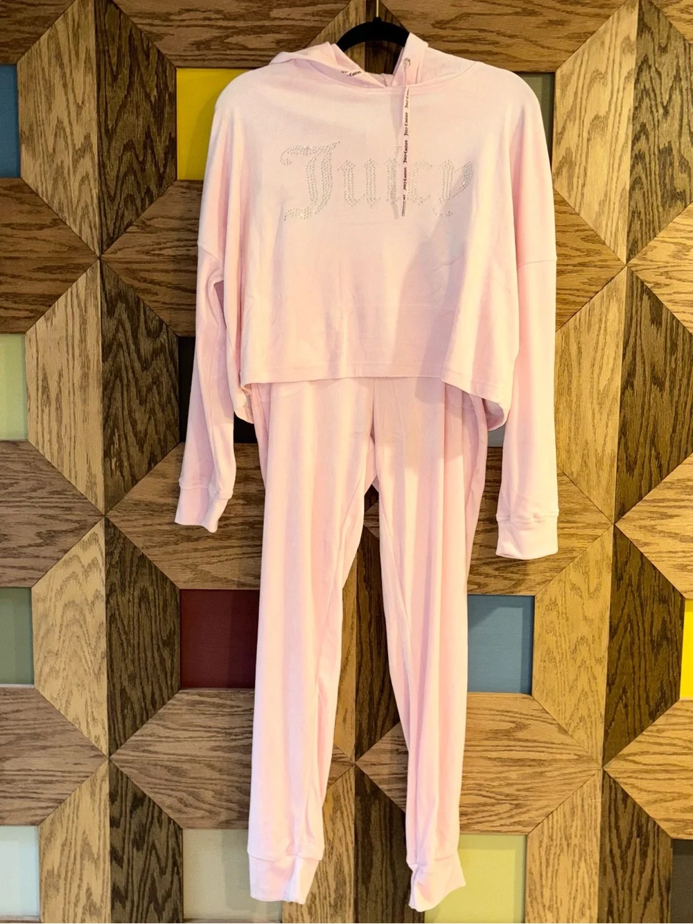 NWT Juicy Couture Velour Sleepwear Lola Pink Rhinestone Logo 2-Pc Lounge Set XL
